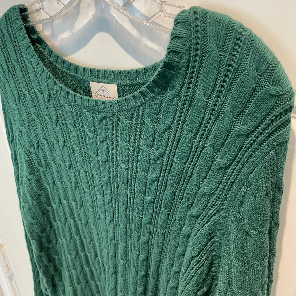 St. John’s Bay Dark Green Cable Knit Crewneck Sweater Size Petite XXL